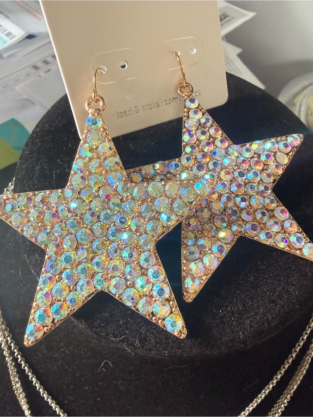 Sparkling Star Statement Earrings - Aurora Borealis Crystal